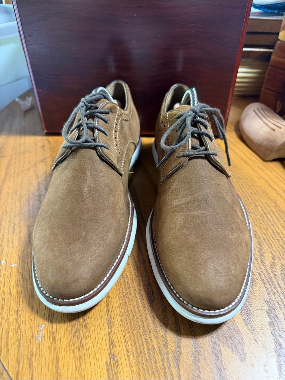 Johnston & Murphy Brown Suede with white soles Size 9